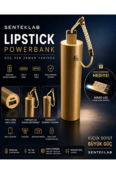 SENTEKLAB Türk Malı Yerli Üretim Cep Boy Powerbank - Mikro Led Aydınlatma Hed...