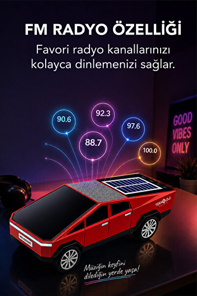 Teknoloji Gelsin WS-699 Cybertruck Model Bluetooth Hoparlör | TWS Stereo | Güneş Enerjili Şarj | USB / TF Kart / AUX / FM Radyo