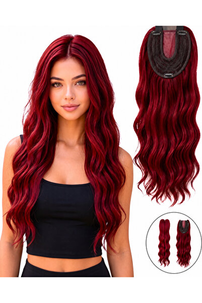 Lulu Bella Kadın Kızıl 60 cm Tül Tepelik Dalgalı Çıtçıtlı - 1. Kalite Fiber S...