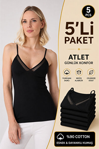 Altınay Women's 5-Pack Chiffon Undershirts - 90% Cotton