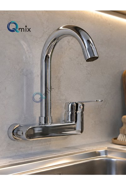 QMİX Wall Mounted Kitchen Sink Faucet 360 °   Swivel Head Chrome Color