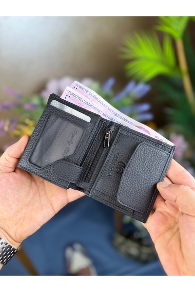 LORİS POLO Genuine Leather Black Men's Coin Pocket Wallet Ramsey