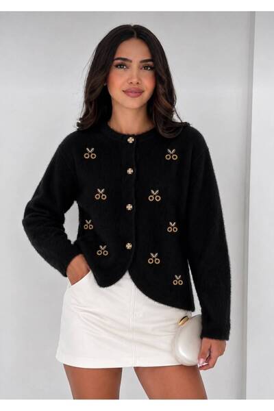 dağons Women's Knitwear Beard Cardigan with Stone Buttons