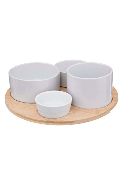 Secret de Gourmet Set de aperitive 5 piese "Rio" - Porțelan și bambus, Alb