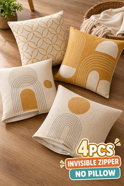Generic 4 Linen Cushion Cover Set Hidden Zipper Nordic Geometric Minimalist 4...