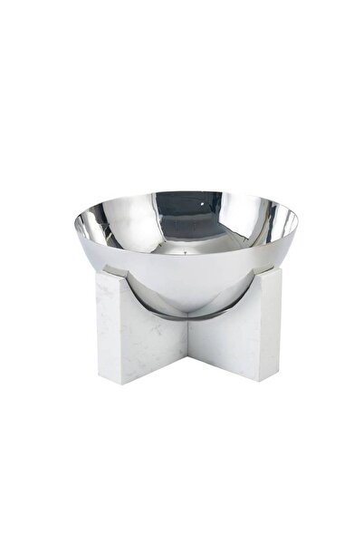 OEMS Silver Stainless Steel Serving Bowl with Marble Base