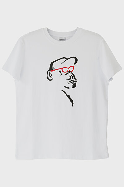 lofux Primate with Glasses Minimal Design Printed White T-Shirt