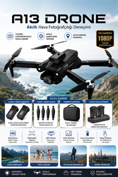 TECHNOMEN Katlanabilir HD Kameralı Drone 1080P WiFi FPV Canlı Görüntü Akıllı ...