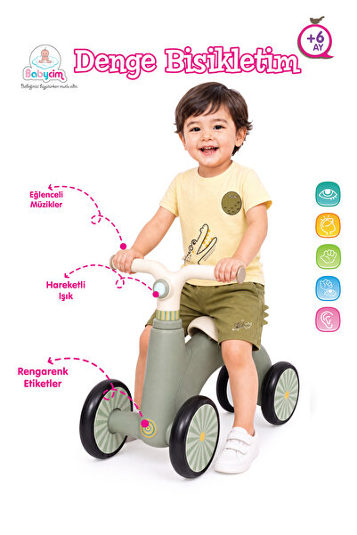 BABYCİM Işıklı ve Müzikli 4 Tekerlekli İlk Denge Bisikletim – Yeşil