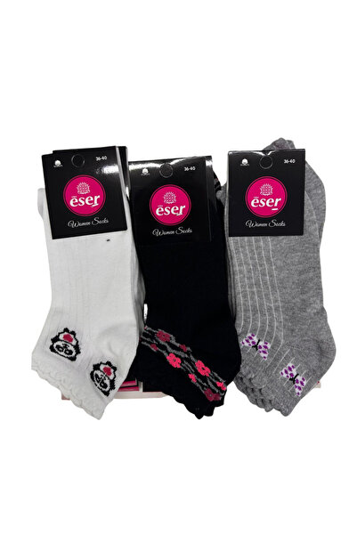 Eser Çorap Women's Economical Patterned Booties 12-Piece Pack (Black, Gray, W...