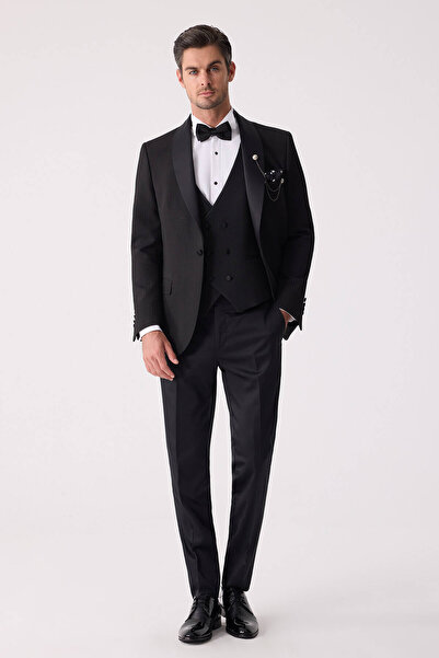 Ysf Erkek Beyaz Şal Yaka Slim Fit Damatlık