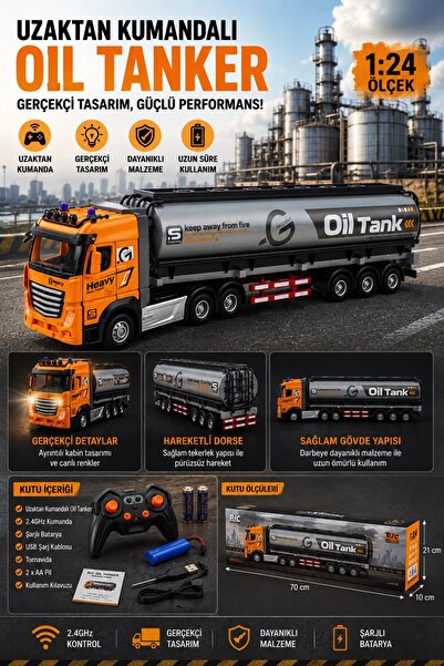 Begin Power Uzaktan Kumandalı Tanker Tır 1:24 Ölçek Şarjlı Oyuncak Tır 2.4GHz...