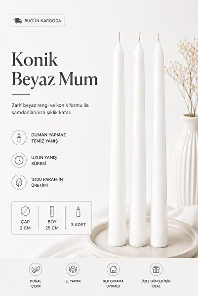 AKSESUAR EVRENİ Lovely Beyaz Kokusuz Dumansız Uzun Süre Yanış 100% Parafin De...