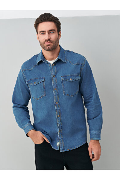 muzzo jeans Blue Cotton Lycra Denim Shirt