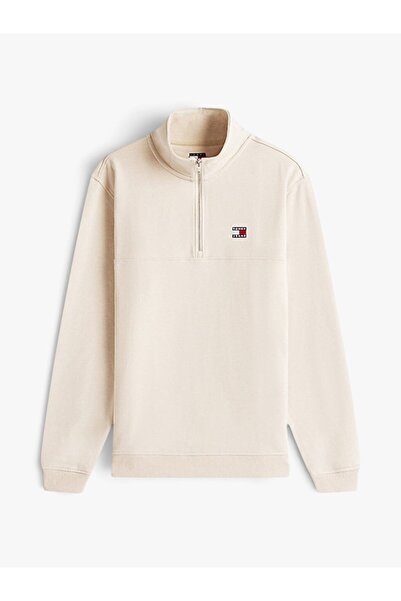 Tommy Hilfiger Tjm Normal Cut Embroidered Half Zipper Men's White Sweatshirt ...