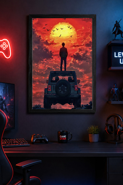 Charmbi Pictură murală modernă cu ramă neagră Sunset Anime Poster cu finisaj ...