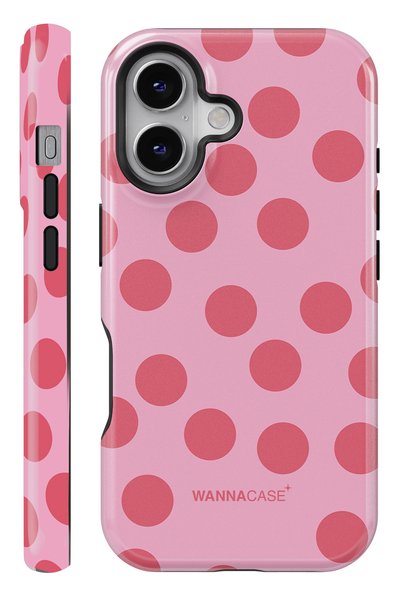 WANNACASE (Magsafe) iPhone 16 Plus Pink Polka Dot Double Layer Essential Toug...