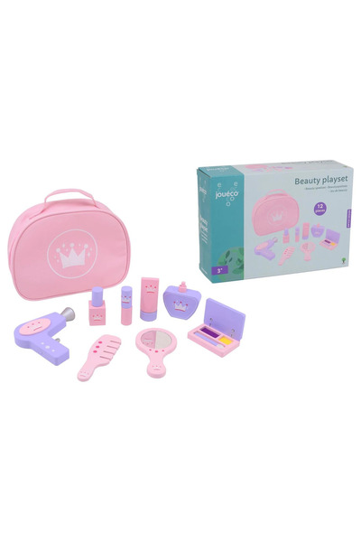 Joueco Set de machiaj din lemn și geantă cosmetică