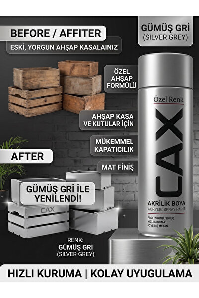 caxcolors CAX Akrilik Sprey Boya Krom Rengi 400ml - Ahşap Kasa ve Kutular İçi...