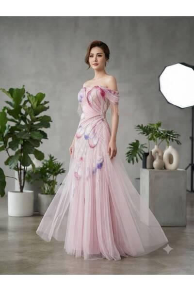 Laftah Beige Evening Dress