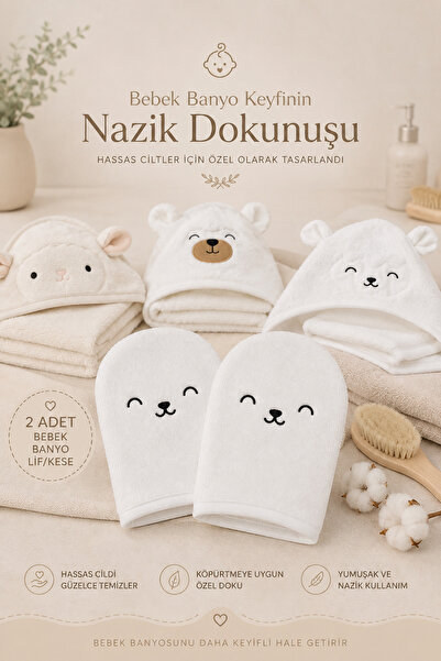 Atlas collection %100 Pamuk Bebek Banyo Kesesi 2 Adet | Yumuşak Bambu Havlu K...