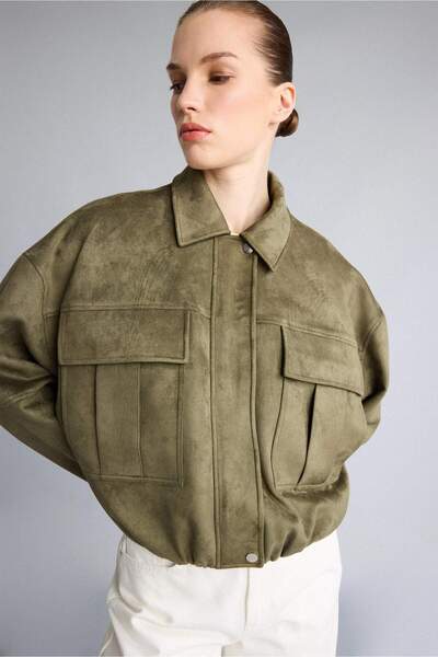 DeFacto Balloon Fit Jacket with Collar, Zipper and Snap Closure Jacket Coat H...