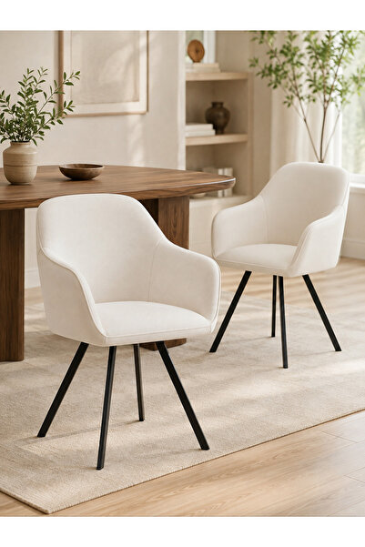 EqiEch Set of 2 Cream Upholstered Dining Chairs, Modern Curved Back Armchairs...