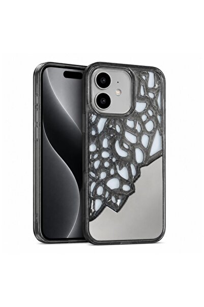 Zebana Apple iPhone 11 Uyumlu Kılıf Lace Mirror Silikon Kılıf Siyah