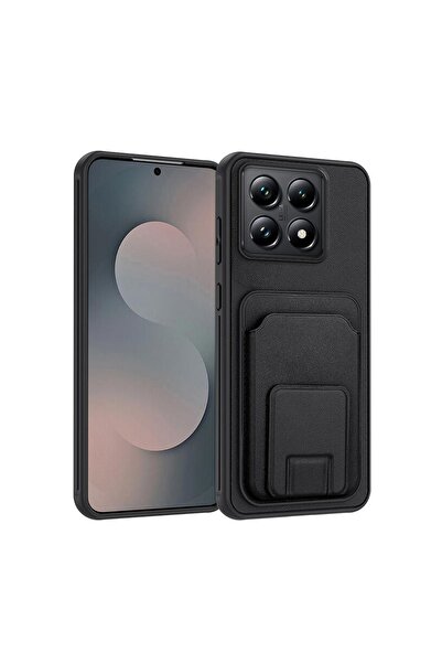 Zebana Xiaomi Mi 14T Pro Uyumlu Kılıf FlexStand Kartlıklı Silikon Kılıf Siyah