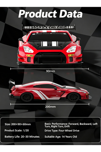 Generic Brand 1:20 Scale 4WD High Speed Drift RC Car 2.4G Remote Control Racing Car With LED Headlights Dual Motors Anti Slip Rubber Tires For Kids Adults Indoor Outdoor Competition Use