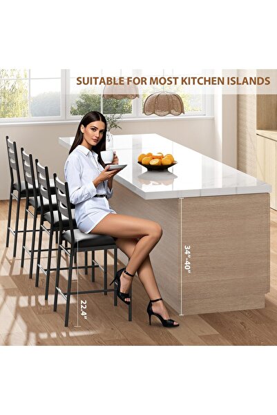 Garvee Wooden Bar Stools, Faux Leather Upholstered Counter Height Chairs with...