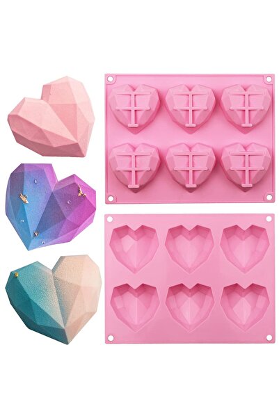 STARSTAR Two Heart Cake Molds 6-Cavity 3D Heart Diamond Silicone Baking Molds...