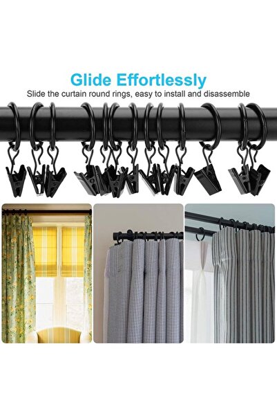 Morvena Picks 30 buc inele negre rezistente pentru perdele cu cleme metalice,...