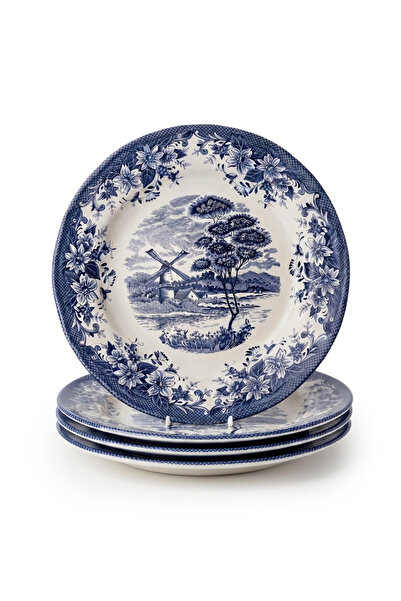 Claytan Earthenware Classic Blue Windmill & Floral Pattern Chop Plate, 12.1 I...