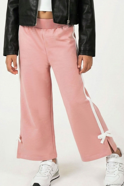 Breeze Girl's Sweatpants with Slits at the Hem, Bow Accessories, and Piping o...