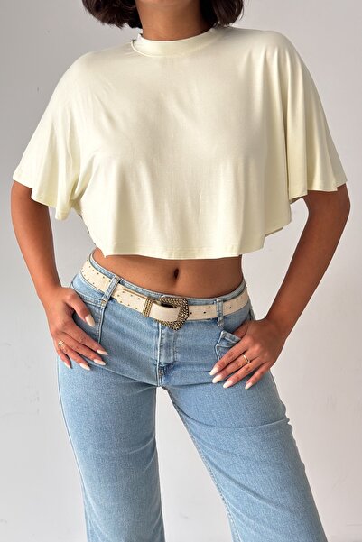 CrepTekstil Crep Women's Oversize Crop T-Shirt Viscose Lycra Single Jersey Lo...