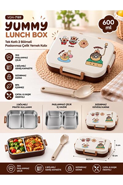 Vagonlife Vgn-7189 Yummy 600 ml Single Layer 2 Compartment Stainless Steel Lu...
