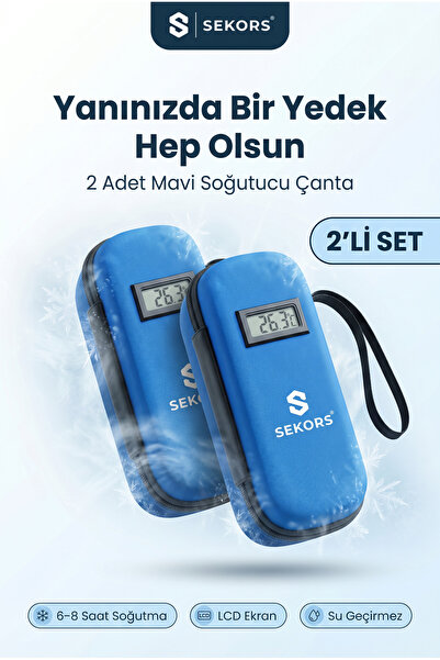 Sekors 2 Adet Mavi Dijital Göstergeli İnsülin Taşıma Çantası Soğuk İlaç Çanta...