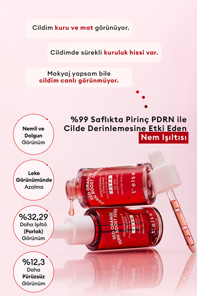 T'else Cilde Dolgun Işıltılı Cam Cilt Görünümü Sunan Aydınlatıcı Serum TELSE Red Orange PDRN Boost Serum