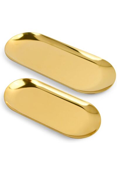 STARSTAR 2-Piece Oval Stainless Steel Decorative Trays (gold, 18cm & 22.7cm),...