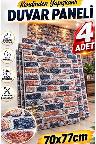 Renkli Duvarlar 4 Adet 70cmx77cm Kendinden Yapışkanlı Renkli Tuğla Duvar Pane...