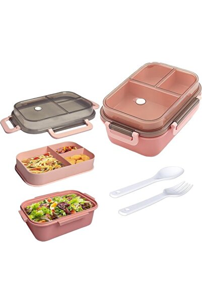 STARSTAR 2-Tier Integrated Leak-Proof Bento Lunch Box with Cutlery (Pink)