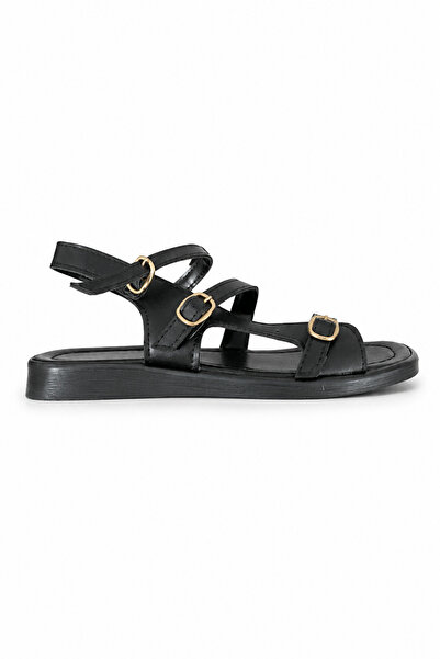 Ekonomik Ayakkabı Women's Black Three-Buckle Daily Sandals with Adjustable St...