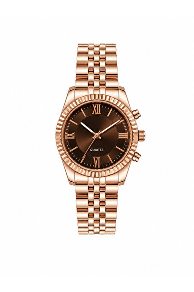 Kadın- Erkek Kol Saati, Çelik Kordon, Kahverengi Kadran Quartz Analog Bilek Saati