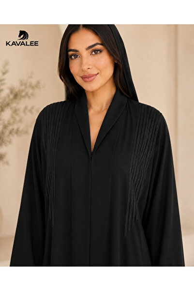 KAVALEE Women’s Luxury Black Abaya with Tonal Shoulder Cord Detailing – Full-...