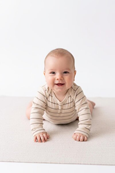 MiaBaby Striped Single Jersey Long Sleeve Bodysuit with Snap Fasteners