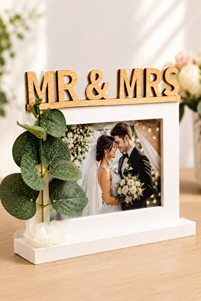 Generic Brand Ramă Foto Decorativă MR & MRS din Lemn și Sticlă, cu Suport, pe...