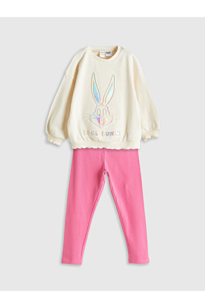 LC Waikiki Crew Neck Bugs Bunny Printed Girls' Sweatshirt and Tights