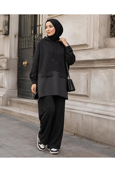 Mİ TİA ATELİER Women's Hijab Ornamented Pocket Garni Detailed Tunic Tracksuit...