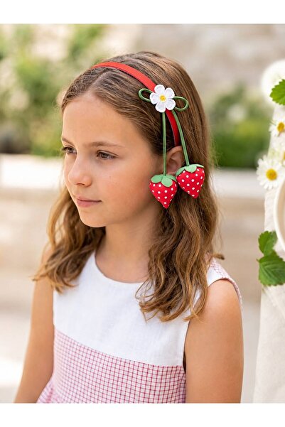 EMKSHOP Red Color Crown Buckle with Hanging Fluffy Strawberries and Knitted D...